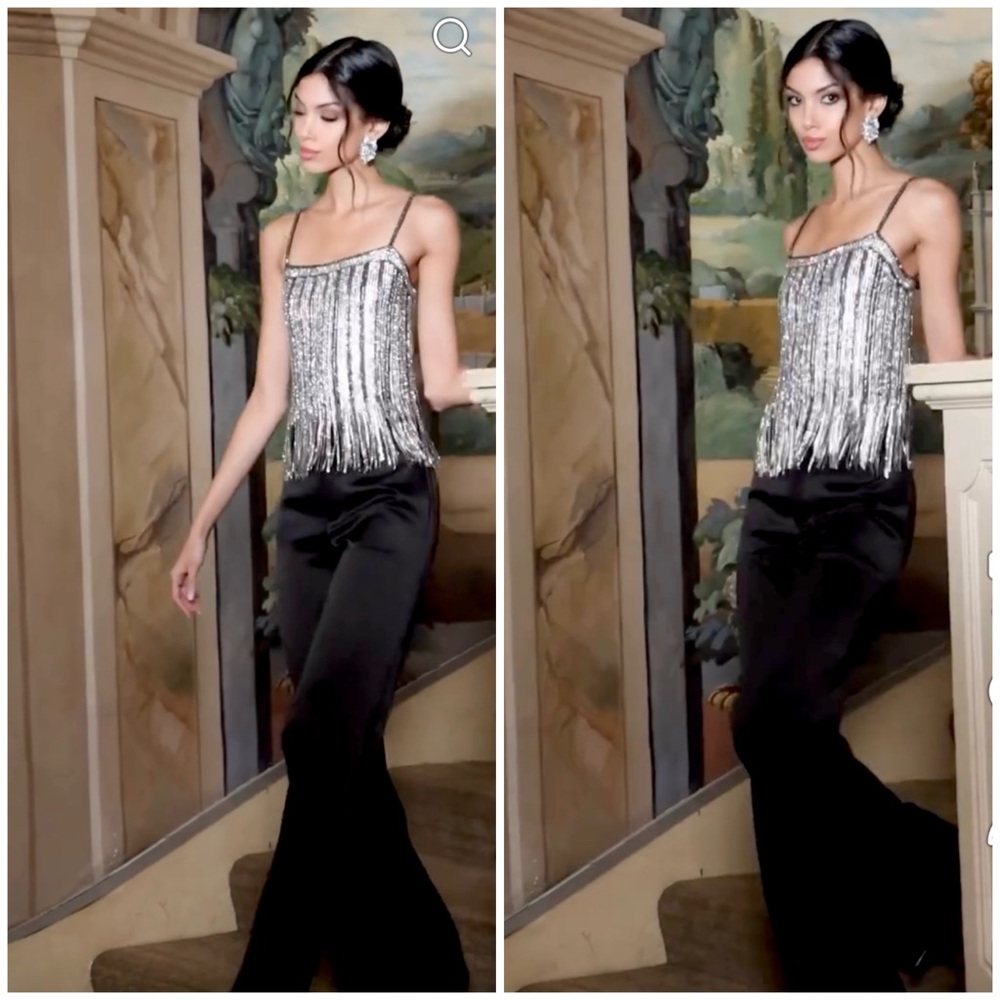 ALICE + OLIVIA CHI EMBELLISHED FRINGE TANK - Picture 5 of 15